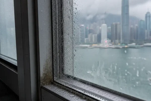 香港舊樓鋁窗漏水問題,窗框密封膠老化導致雨季嚴重滲水